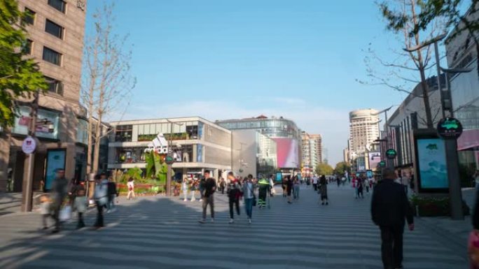 阳光明媚的夏日杭州市著名湖区步行购物街步行pov全景延时4k中国