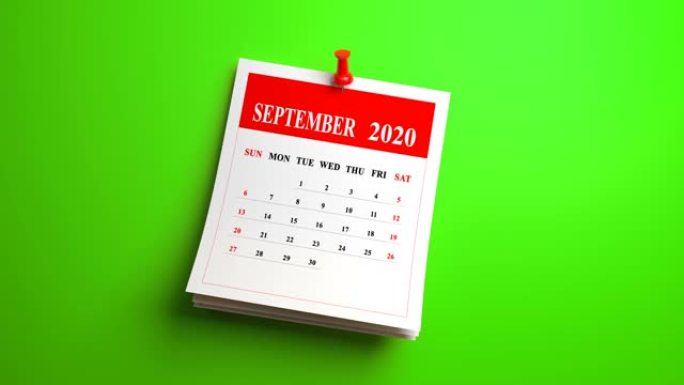 绿色背景上日历2020年的循环9月页面