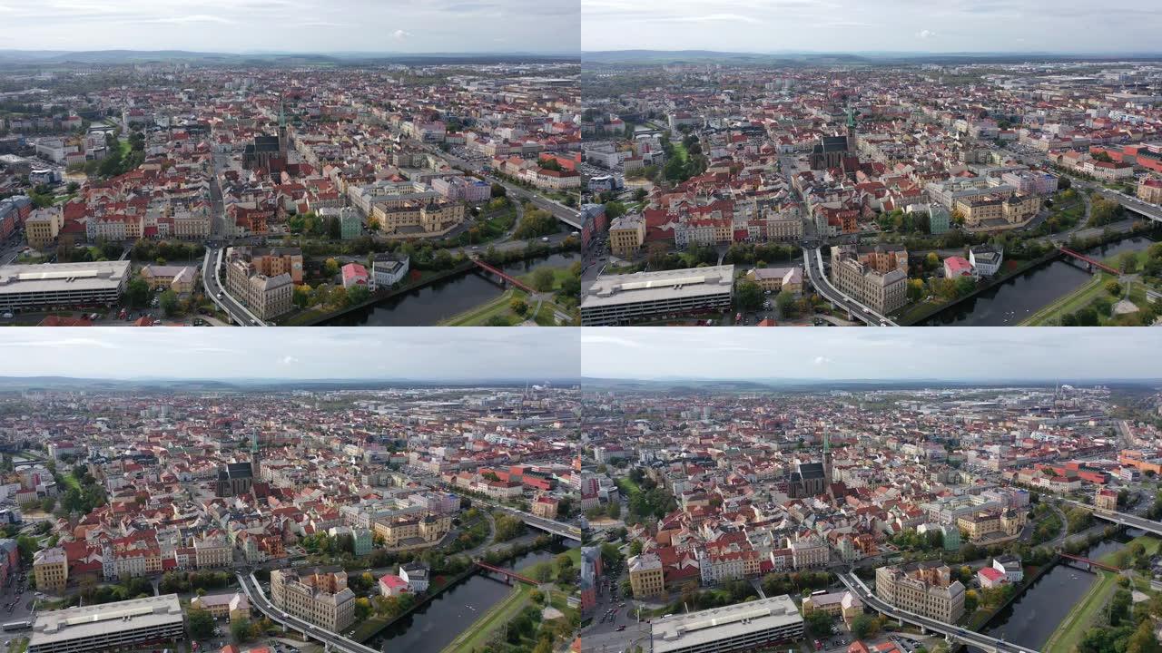 捷克比尔森镇的空中景观