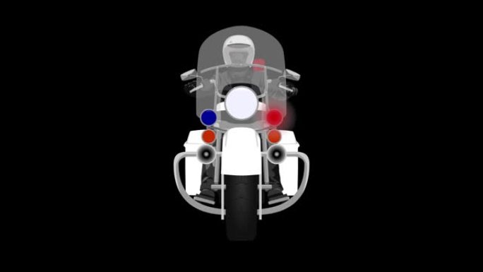 警用摩托车闪烁闪光灯骑警官前视循环动画