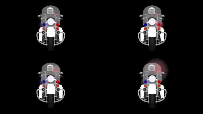 警用摩托车闪烁闪光灯骑警官前视循环动画