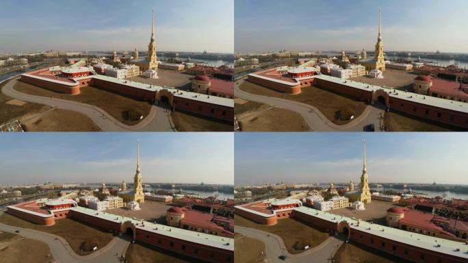 鸟瞰图。圣彼得堡的彼得和保罗堡垒。4k.
