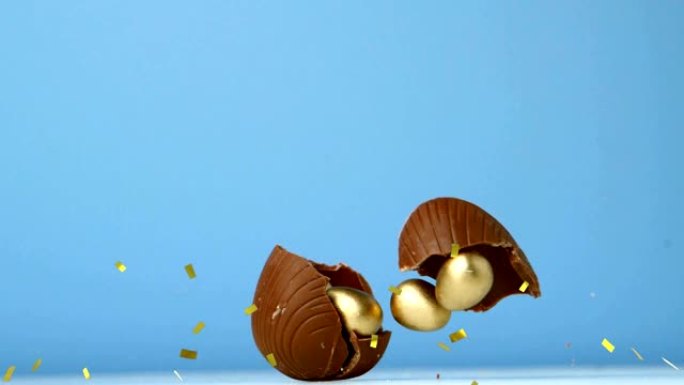 巧克力复活节彩蛋掉落与小金蛋破碎动画