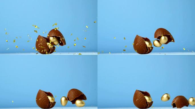 巧克力复活节彩蛋掉落与小金蛋破碎动画