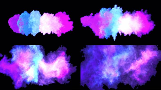 五彩缤纷的烟雾。液体多色墨水的爆炸。带有alpha通道的VFX动画。