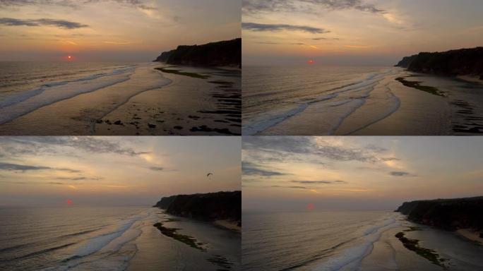 日落时间巴厘岛著名海岸线海滩湾低潮空中延时4k印度尼西亚