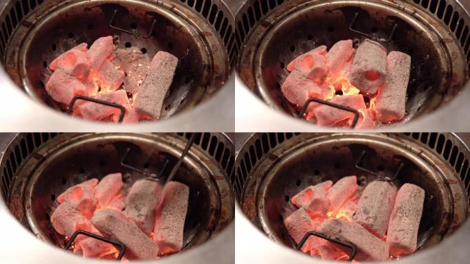 木炭在炉子里燃烧。