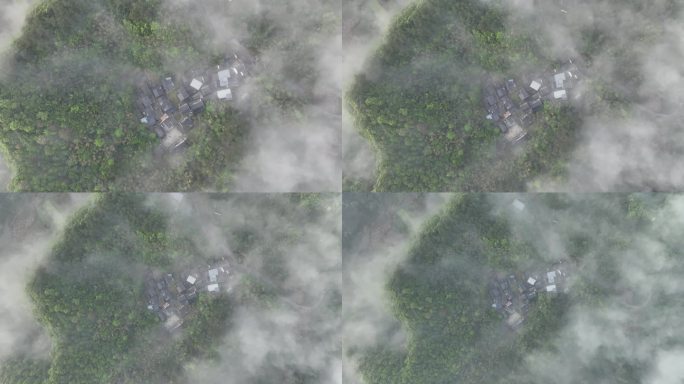 安徽皖南高山云雾下的村落
