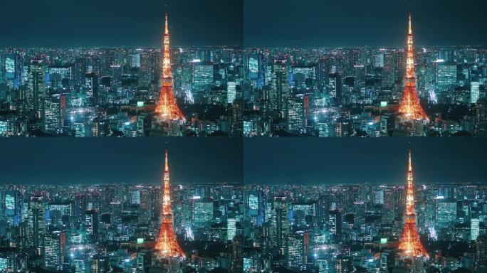 日本东京市中心夜间航拍