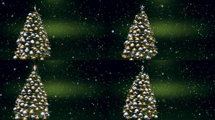 闪亮灯光和绿色背景的圣诞树