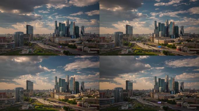 莫斯科城市交通道路空中全景4k延时俄罗斯