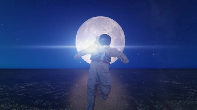 宇航员从月球离开的3d动画。概念关键词-探索和冒险