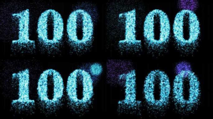 百年纪念或100号蓝色烟花之夜闪耀-视频动画