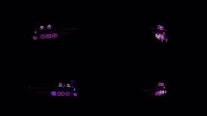火车RGB全息图线框。黑色背景上的漂亮3D动画，未来项目的无缝循环