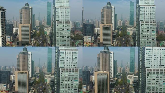 晴天南京市市中心商业中心交通街空中全景4k中国