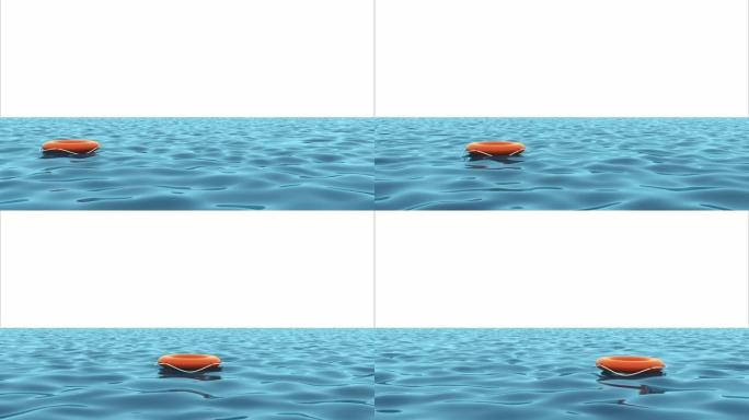漂浮在海上的救生圈。广告的3d动画空白。