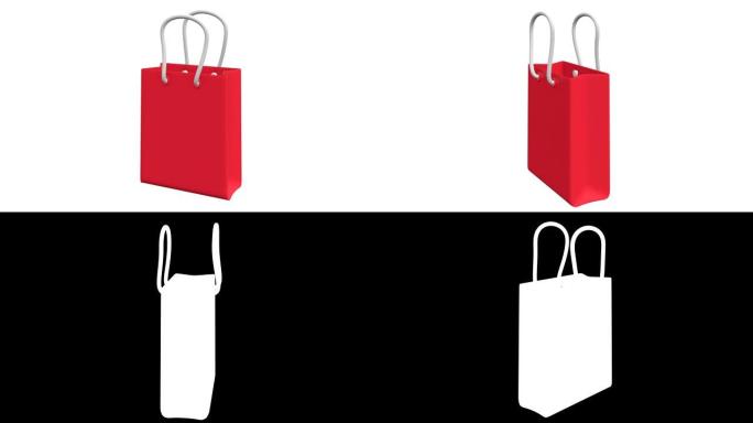 红色购物销售空白包。3d渲染运动动画。