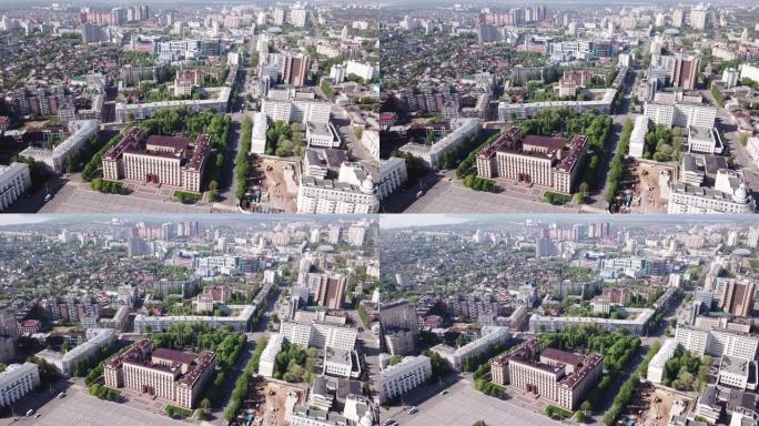 带有列宁广场的沃罗涅日市的居民区和中心