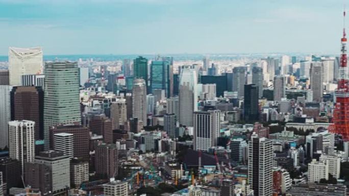日本天际线城市景观东京塔从左向右平移