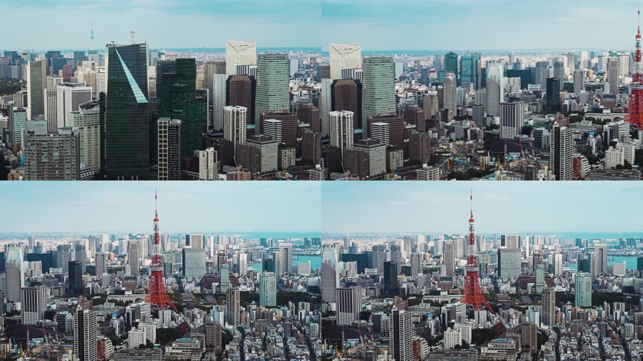 日本天际线城市景观东京塔从左向右平移