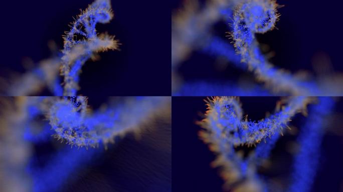 3D渲染DNA在黑暗背景中旋转，抽象化学概念