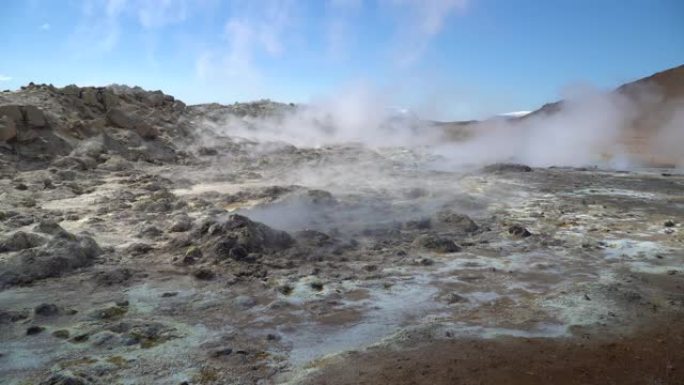 冰岛Hverir Myvatn地热区，带间歇泉、泥浆池和蒸汽喷气孔