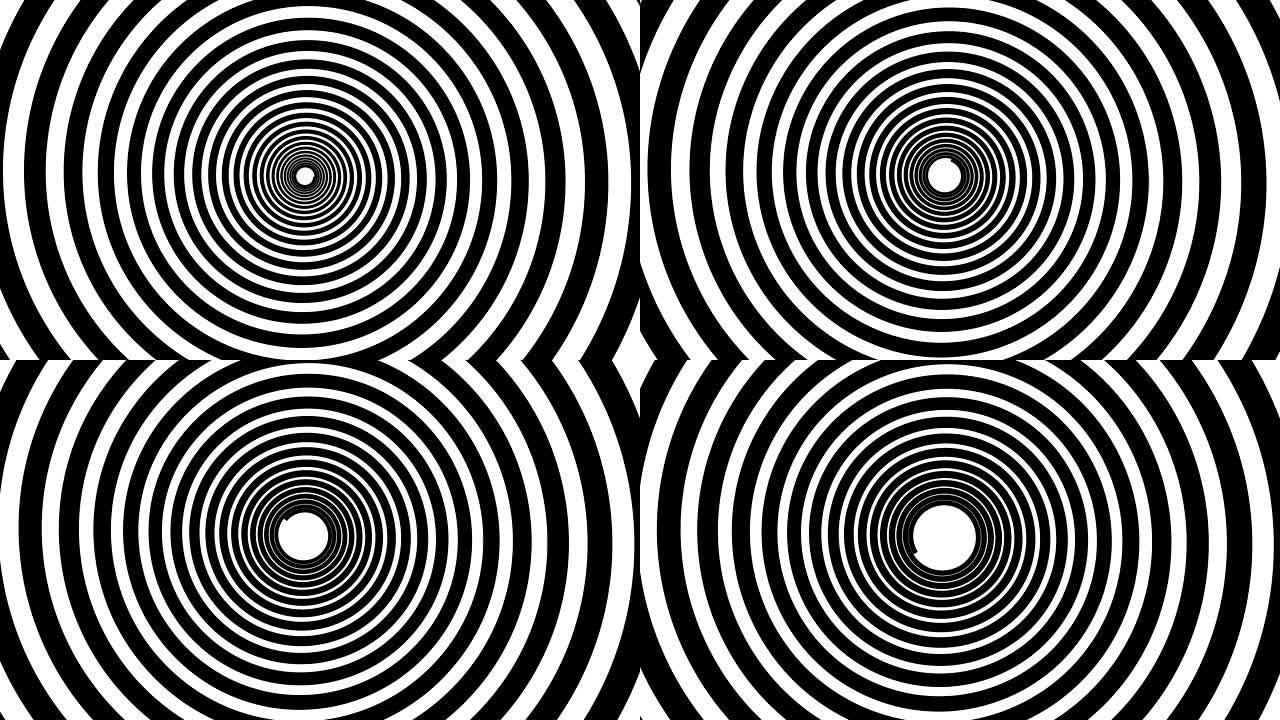 螺旋催眠动画。黑白循环。动画。