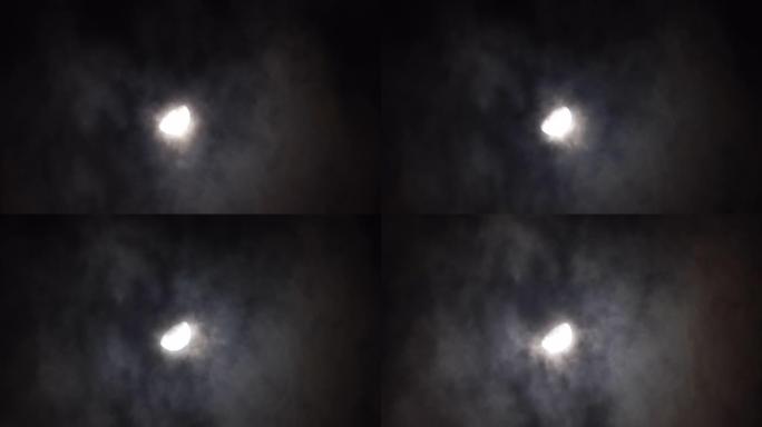 月亮云雾遮罩仰视空镜下弦月