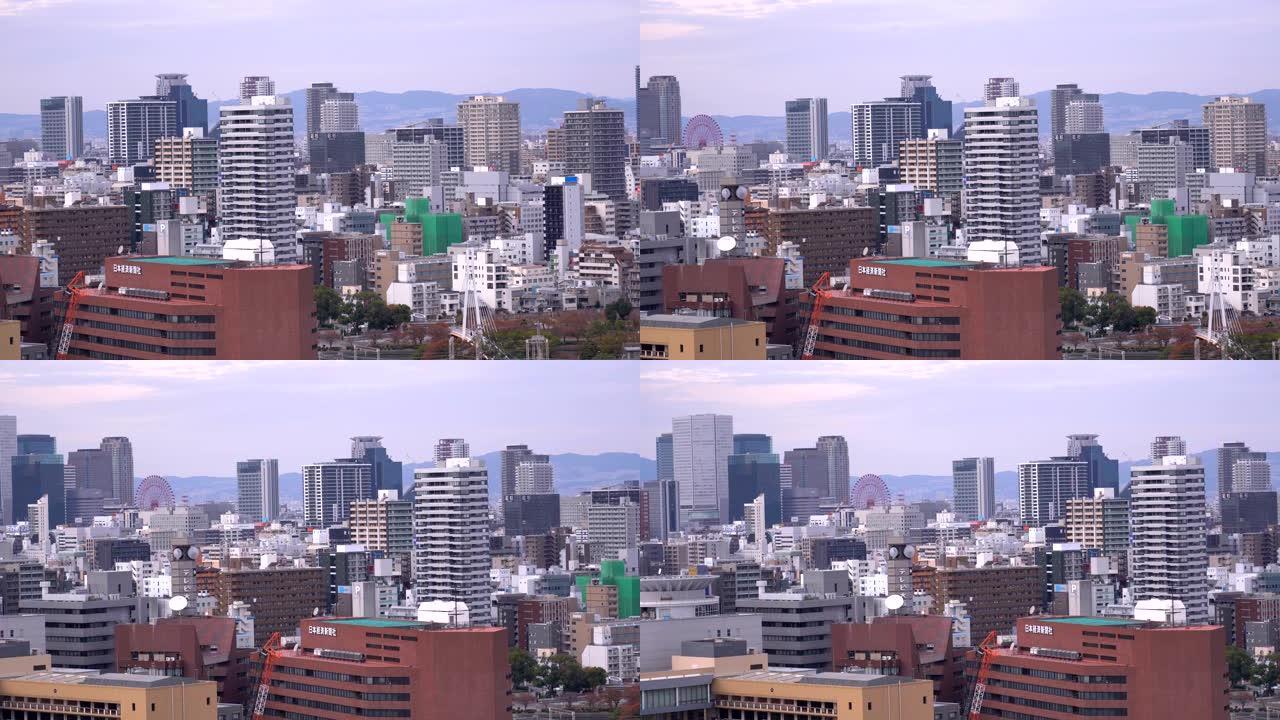 日本大阪城鸟瞰图国外视频素材楼群林立