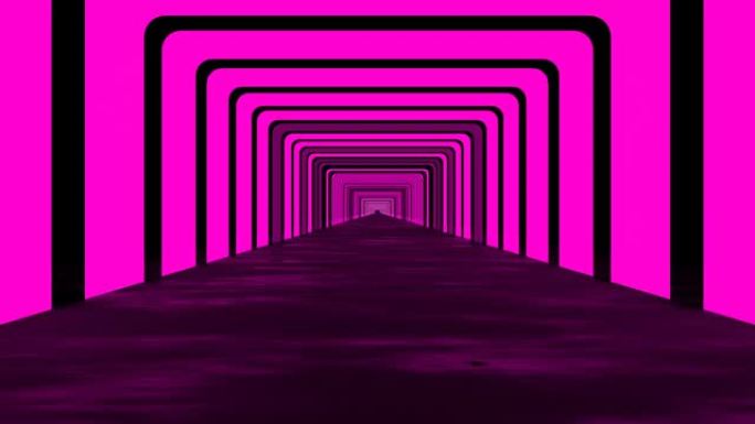 带有粉红色灯光的未来派环形背景隧道