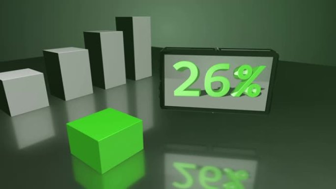 绿色生长3D条形图，屏幕高达60%