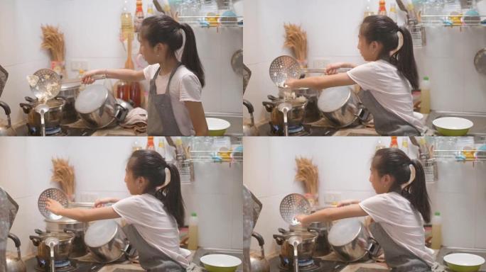 亚洲女孩在家做饭，生活理念。