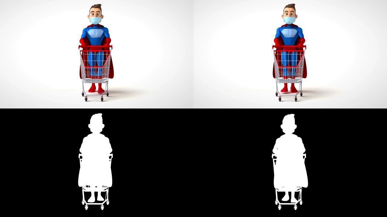 有趣的3D卡通超级英雄带着面具行走