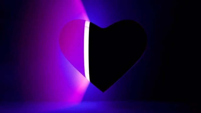 霓虹灯中爱和温柔的标志。摘要心脏的组成由激光束扫描。虚拟空间中现代技术的概念。