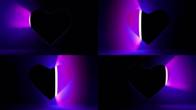 霓虹灯中爱和温柔的标志。摘要心脏的组成由激光束扫描。虚拟空间中现代技术的概念。