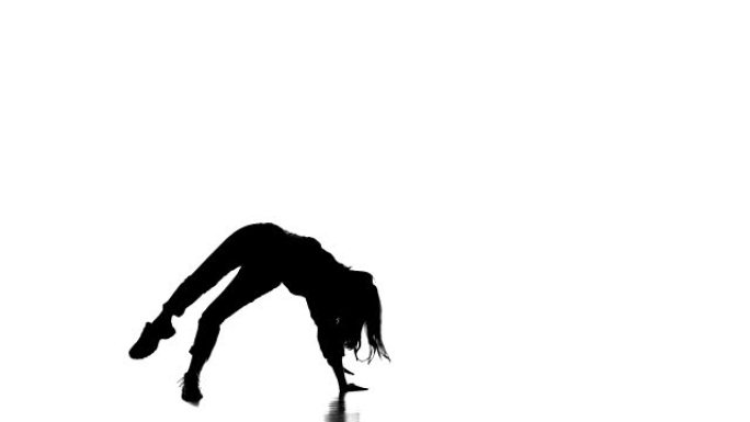 白色背景上的黑色剪影，女孩跳舞嘻哈，街舞，霹雳舞