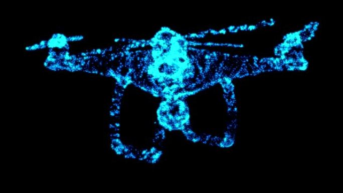 遥控空中无人机。德龙带着动作摄像机飞行。线框低聚网状网络空间网格科学与技术