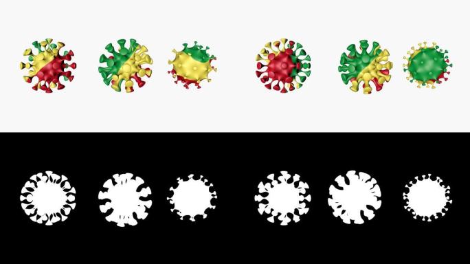 3D动画冠状病毒2019-nCoV几内亚。几内亚GN旗在病毒球球状covid - 19，在白色背景。