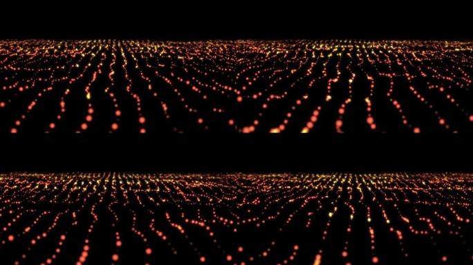 4k粒子抽象波。具有发光散焦粒子的抽象可循环黄金运动波点纹理。