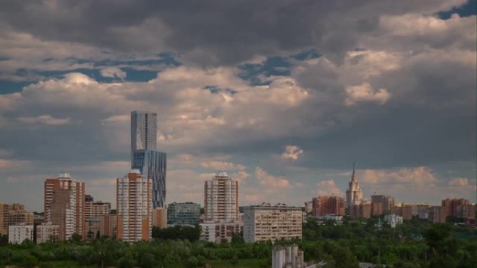 阳光明媚的夏日莫斯科城市屋顶全景4k延时俄罗斯