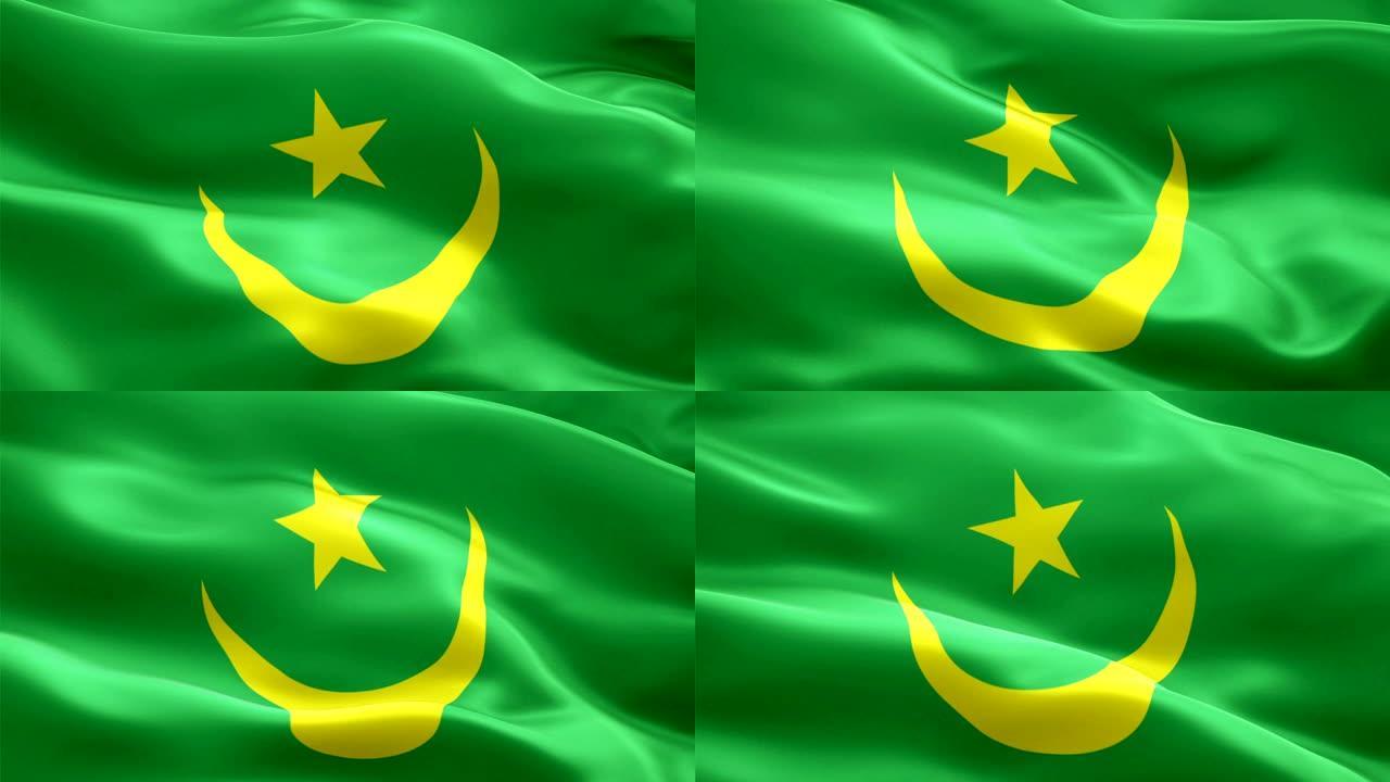 毛里塔尼亚岛国旗运动循环视频在风中挥舞。现实的毛里塔尼亚国旗背景。毛里塔尼亚国旗循环特写1080p全