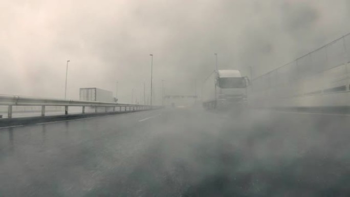 在暴风雨的高速公路上行驶/后视/超车