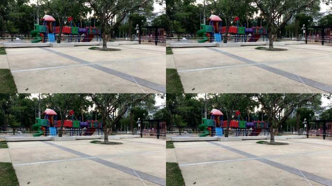 公园的游乐场完全被封锁，以阻止电晕病毒 (新型冠状病毒肺炎) 的传播-泰国曼谷-2020年5月