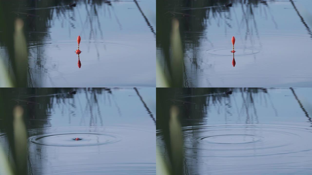 静止湖上的钓鱼浮子