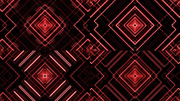 霓虹红色抽象环廊镜像对称光束光线正方形
