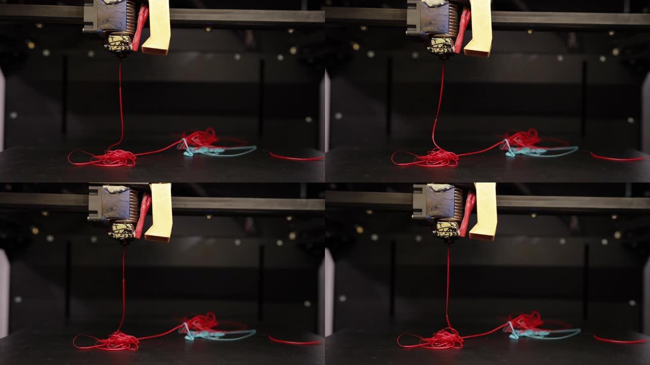 3D技术打印机从塑料电缆线打印零件特写。