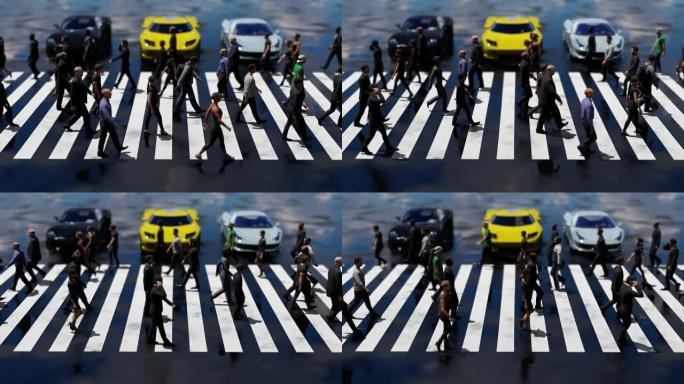 人行横道穿越的3D动画