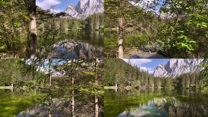 奥地利绿色湖秋天山林穿梭林海