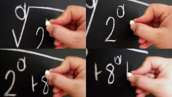 手握粉笔，在黑板上写下复杂而复杂的数学公式/方程式。
