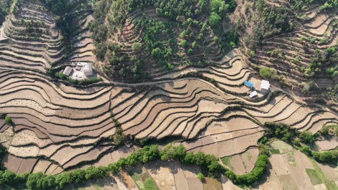 农村土地山地梯地航拍